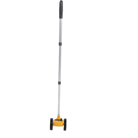 Glaeptio Dual 4in Rolling Measuring Wheel Accurate Distance Tool 0 to with long handle and yellow base for measuring distances.