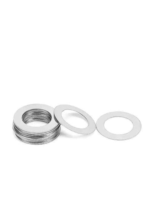 Stainless Steel Flat Washer Set Of 5 Pcs M38 M40 M42 M45 M50 Beefy 0.1mm Thick Spacers And Washers For Hoses And Hardware Pro Grade DIY Ready Kit Versatile Home And Industrial Fix Kit For Replacing Spacers And Shims. stainless steel flat washers M38-M50, 0.1mm thick, stacked and single pieces