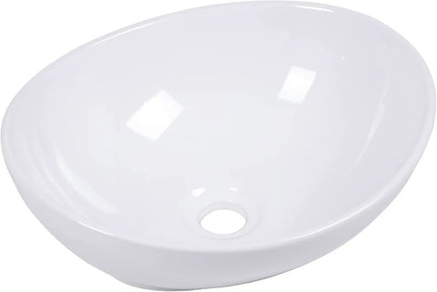Oval Vessel Sink 16 Inch Countertop Bathroom Sink White Porcelain Vanity Bowl Above Counter Ceramic Basin For Modern Bathrooms