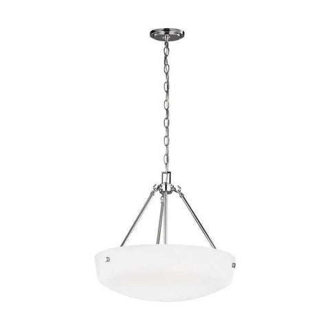 Kerrville One Pendant Light Chrome Modern Hanging Fixture With Satin Etched Glass Shade Three Light Indoor Pendant LED Ready