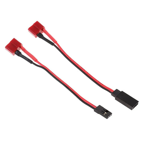 RC Servo Connector Adapter 125mm Pair Male And Female Plug And Play Set For JR Style Cables, view of full red and black connectors