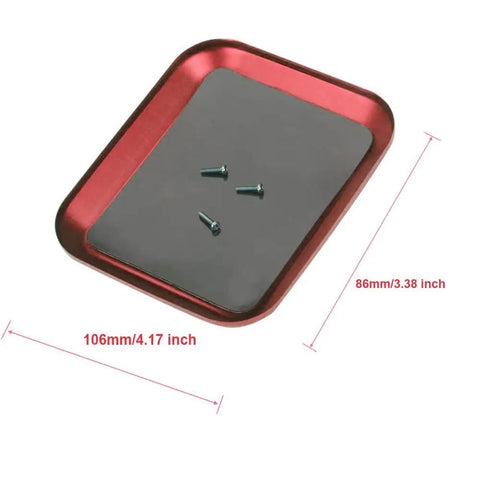 All In One RC Car Tool Kit With Ball Bearing Remover Reamer Body Hole Puncher Screw Tray with screws and dimensions shown