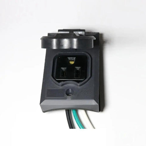 Heavy Duty Outdoor Grounded Receptacle With Waterproof Dust Cover Pole Mount Electrical Plug showing front view and wiring.