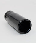 Badass Heavy Duty Impact Wrench Socket Set Built From Premium Chrome Vanadium Steel For Epic Car Repair Jobs And Pro Mechanic Tasks That Handle Anything You Throw At Them Daily, close-up of a black chrome vanadium socket.