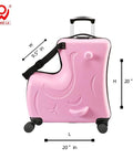 Amazon N-A kids ride-on suitcase with wheels, pink plastic luggage, pull handle and shoulder strap, 20x20 inches.