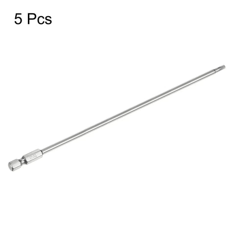 Heavy Duty Five Pack Of Premium S2 Steel T15 Security Torx Bits Featuring Magnetic Tips And Quarter Inch Hex Shanks, showing one bit.