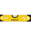 Magnetic Torpedo Level with Shock Resistant Build, yellow body, black end caps, easy-read vial, for metal work, non-marring rubber end caps.