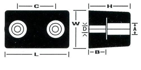 Diagram of T-42 Solid Molded Rubber Trailer Bumper With Drilled Mounting Holes and Galvanized Washers