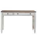 Built Different L Shaped Office Desk Set Crafted From Heavy Duty Wood, Classic Antique White And Rustic Weathered Brown Finish, Compact Corner Block, Dual Flip Down Tray, And Quiet Rolling Drawer Chest For Your Dream Workspace, featuring two drawers.