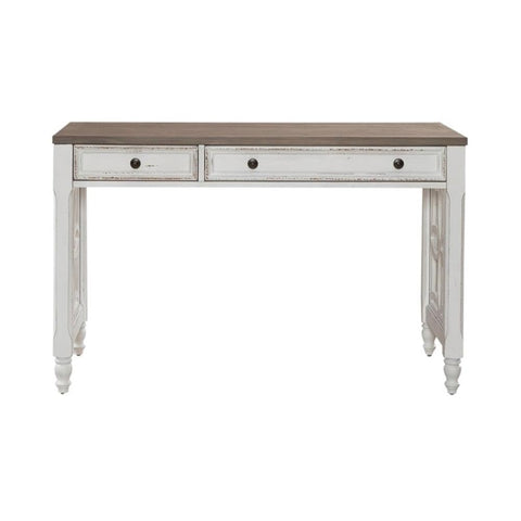 Built Different L Shaped Office Desk Set Crafted From Heavy Duty Wood, Classic Antique White And Rustic Weathered Brown Finish, Compact Corner Block, Dual Flip Down Tray, And Quiet Rolling Drawer Chest For Your Dream Workspace, featuring two drawers.