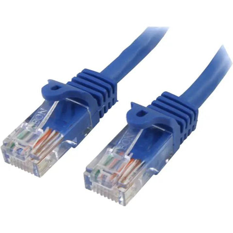 Blue Dope Snagless Cat5e Patch Cable, 20 Ft Ethernet Cord With RJ45 Connectors, high speed network cable, close-up view