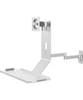 Heavy Duty Monitor Mount And Industrial Keyboard Tray Featuring Multi Angle Swivel Brackets That Folds Compact For Tight Spaces, silver color.
