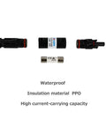 Heavy Duty 30 Amp Waterproof In Line Fuse Protector with connectors, PPO insulation, high current capacity, for PV applications.