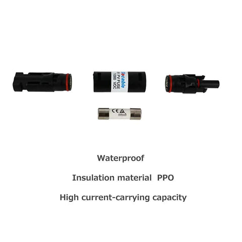 Heavy Duty 30 Amp Waterproof In Line Fuse Protector with connectors, PPO insulation, high current capacity, for PV applications.