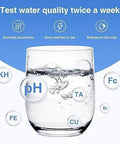 Clear glass of water with bubbles illustrating water testing parameters like pH, KH, and more for Rock Solid 16 In 1 Drinking Water Test Strips 20 Pack No Guesswork Home Kit For Tap And Well Water Testing Lead Chlorine Ph Hardness Mercury And More Straight Up Clean Results Every Single Day.