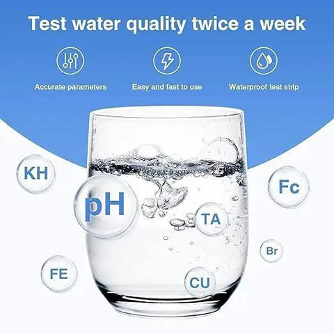 Clear glass of water with bubbles illustrating water testing parameters like pH, KH, and more for Rock Solid 16 In 1 Drinking Water Test Strips 20 Pack No Guesswork Home Kit For Tap And Well Water Testing Lead Chlorine Ph Hardness Mercury And More Straight Up Clean Results Every Single Day.