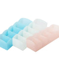 Keep Your Dresser Slick With This Heavy Duty Stackable Underwear Organizer Box Featuring Five Secure Grid Dividers For Neat Sock And Undergarment Storage Drawer in blue, white, and pink colors.