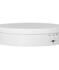 Motorized Electric Turntable Display Stand With Silent 360 Degree Rotation For Jewelry And Watches Shop Exhibition Strong Abs Build Holds Heavy Items Noiseless Smooth Movement Perfect For Retail Showcase top view of white ABS display stand with control buttons
