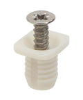 Close-up of 8mm Plastic Hinge Dowel Inserts with Screws for Cabinet Hinges White