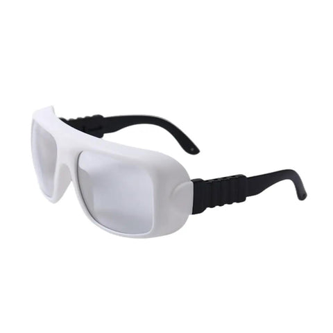 Top Shelf CO2 Laser Safety Glasses With OD6 Plus Protection For 9000 To 11000 Nm Range Clear Lens side view with black frame.