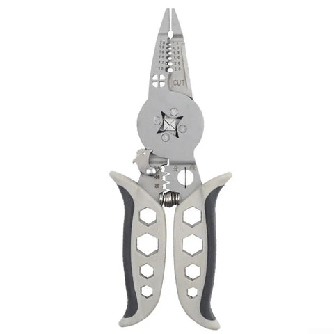 Professional Grade Electrical Wire Stripper And Crimping Pliers Combo Tool with chrome vanadium steel and ergonomic grips.