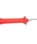 Premium 33HS High Carbon Steel Curved Blade Cable Stripping Knife With Ergonomic Insulated Handle and Protective Scabbard side view.