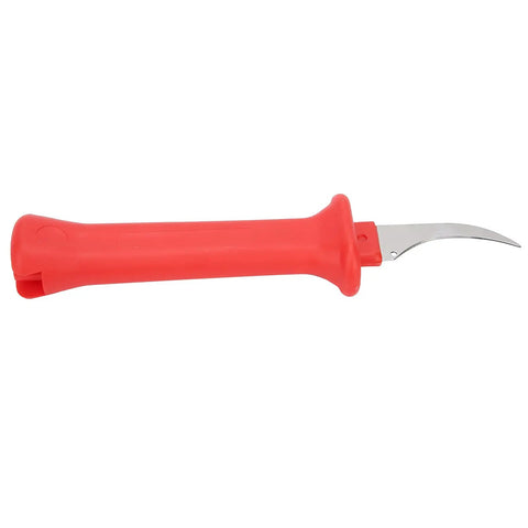 Premium 33HS High Carbon Steel Curved Blade Cable Stripping Knife With Ergonomic Insulated Handle and Protective Scabbard side view.
