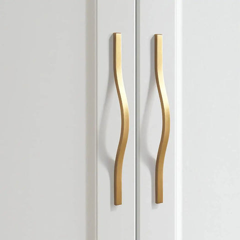 Brushed Gold Aluminum Alloy Sleek Cabinet Handles Set 2 Pcs Finger Edge Pulls Cupboard Drawer Door Levers 160mm on white door