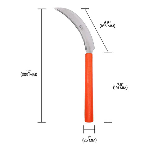 K208P Easy Grab And Go Harvest Sickle With Plastic Handle And Light Serration, 6.5 Inch Stainless Steel Blade, Orange Grip