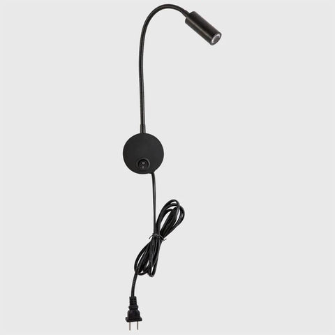 Plug In LED Reading Lamp Wall Sconce 3W Warm White 3000K Bead Lens Soft Light Flexible Gooseneck Black Finish with cord