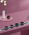 Straight Up Sleek Concealed Power Track With Four Universal Plugs For Kitchen Walls And Tabletops Sandblasted Aluminum Build with Red and Blue Adapters.