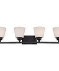 Four Light Vanity Light Fixture With Satin White Glass And Brushed Nickel Finish, Transitional Bathroom Wall Mount, 34 Inch Wide Modern Bath Lighting