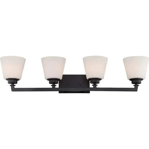 Four Light Vanity Light Fixture With Satin White Glass And Brushed Nickel Finish, Transitional Bathroom Wall Mount, 34 Inch Wide Modern Bath Lighting