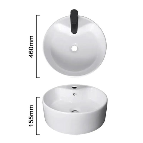 USZWBY Vessel Sinks Bathroom Sink Simple Single Basin Toilet Ceramic Above Counter with dimensions shown, top and side view.