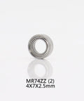 Close-up view of a single deep groove chrome steel bearing MR74ZZ with dimensions 4X7X2.5mm for precise operations.