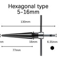 GUDINGHENG T-handle hexagonal tapered reamer, 5–16 mm range, side view showing 130 mm length