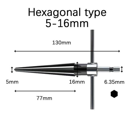 GUDINGHENG T-handle hexagonal tapered reamer, 5–16 mm range, side view showing 130 mm length