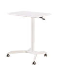 Slick Mobile Lectern Podium Stand With Smooth Roll Sit Stand Laptop Desk And Roomy Notebook Cart Build For Home Office Flex Workstations In Clean White Finish, adjustable white desk with rolling wheels.