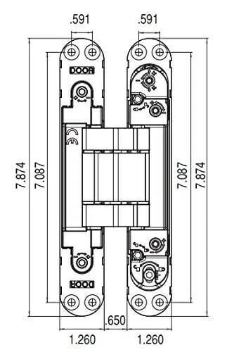 Technical diagram of Concealed Door Hinge With Hidden Pin And No Visible Barrel For A Slick Modern Look, dimensions labeled.