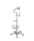Smooth Rolling Laptop Cart With No Sweat Height Adjustments And Tilting Top For Game Changing Mobile Computer Workstation Or Your Cozy Studio Breeze on wheels with adjustable arm and basket.