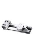 Heavy Duty CNC Milling Vise Featuring Bulletproof Clamping Grip And Cross Grain Bed For Locking Workpieces On Bench Tools Or Garage Builds Without Hassle, shown from side angle.