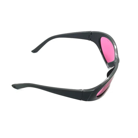Pro Grade Near Infrared Laser Safety Glasses Locked In Sharp OD5 Plus Shield For 755Nm And 808Nm Diodes Clear Lens side view with gray frames.