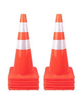 10 Pack 28 Inch Traffic Cones Set Heavy Duty PVC Safety Road Parking Cones For Traffic Control Fluorescent Orange With Weighted Base Reflective Strips 4 Inch And 6 Inch Ideal For Construction And Roadwork, stacked cones with reflective strips.