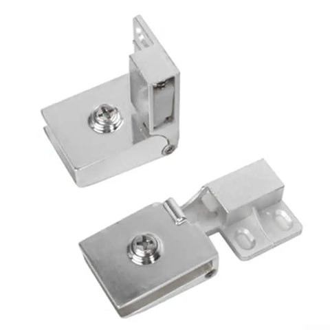 Heavy Duty Frameless Glass Door Hinges For 6mm Cabinets Showers And Bookshelves With TPE Washers Rustproof Galvanized Alloy silver hinges front view.