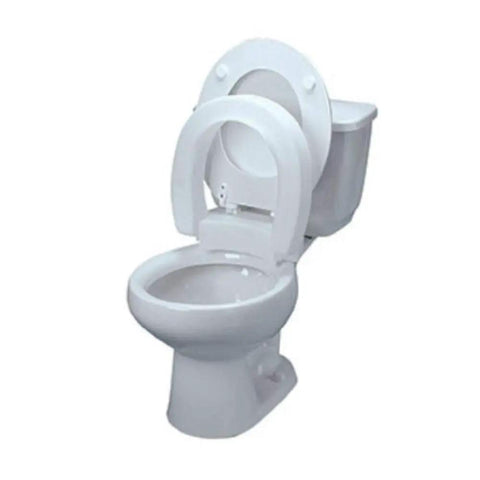 Hinged Elevated Toilet Seat Elongated White With Quick Lift Fits Most Elongated Toilets, Lifts and Lowers Like a Regular Seat