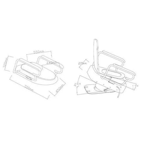 Electric Toilet Seat Booster Lifter For Seniors Adjustable 0 To 45 Degree Rise showing dimensions and design details for safe use.