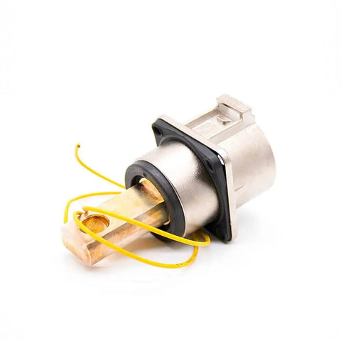 Heavy Duty Ev High Voltage Connector Metal One Pin Socket For Electric Vehicles with yellow wires and metal shell.