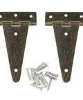 Heavy Duty Bronze Flat T Hinges Soft Close Cabinet Pulls 2 Pack Barn Door Hardware with screws, galvanized steel finish.