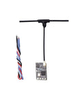 ExpressLRS RX24T 2.4G Nano Receiver For DIY Racing Drones with IPEX antenna and wiring harness, showing compact design.