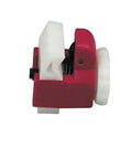 Mini Tubing Cutter With Nylon Construction For Smooth Operation In Tight Spots On The Car Cuts All Metal Tubing And Handles Tubing Up To Five Eighths Inch Outer Diameter Durable And Easy To Use Auto Repair Tool close-up, red and white nylon body